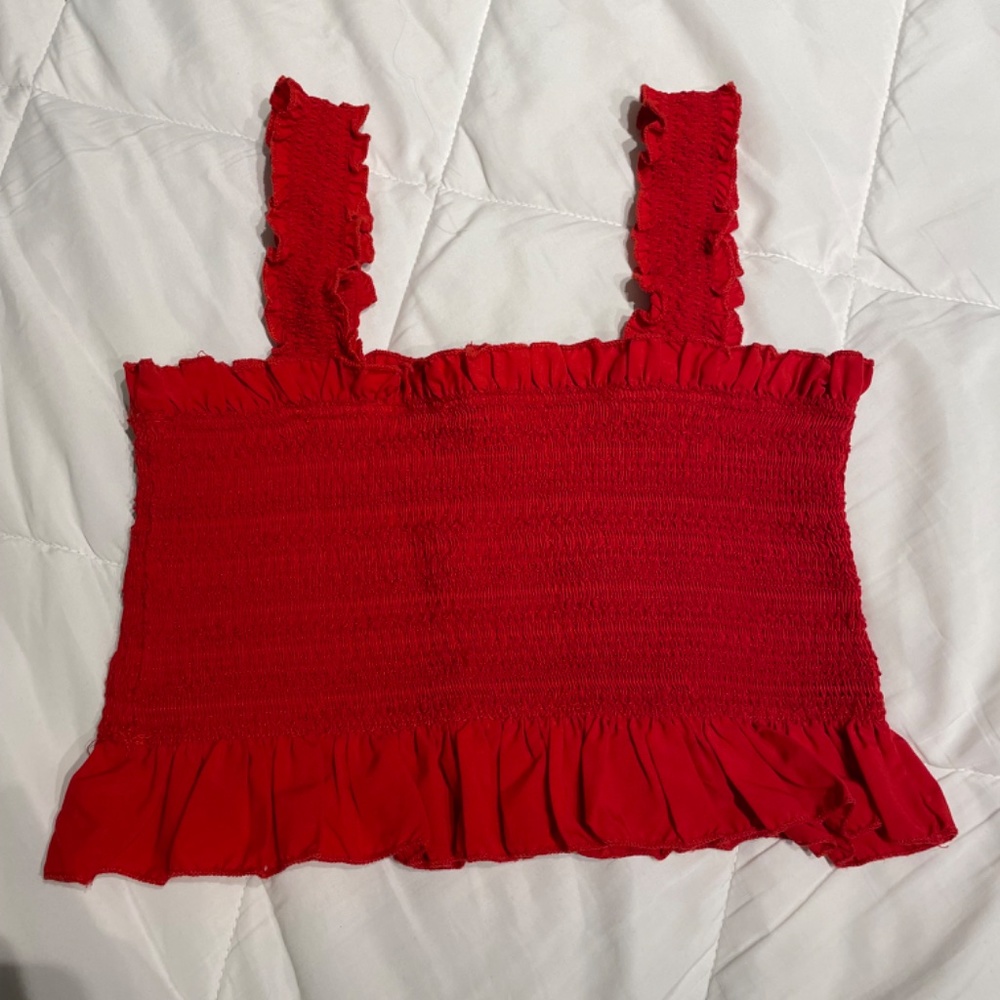 Women’s Red Ruffled Crop Tank - Picture 2 of 3